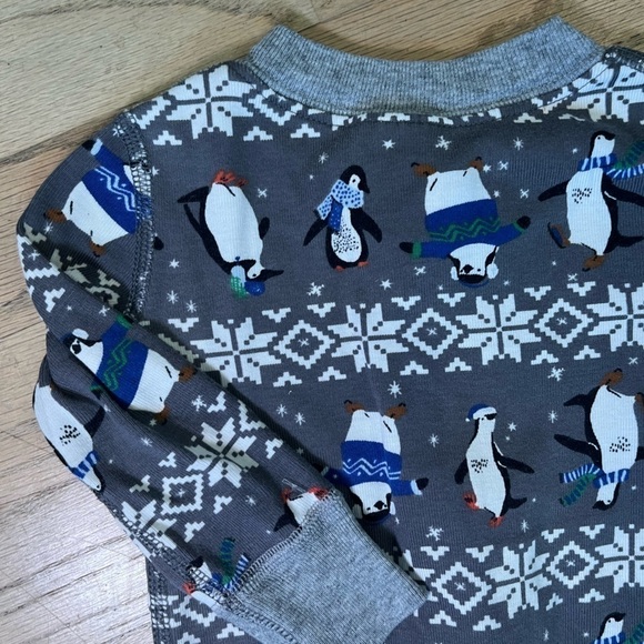 Hanna Andersson Gray Winter Penguin Holiday PJ Zip Up Pajamas Sz 9-12 mo 70cm - Picture 6 of 7
